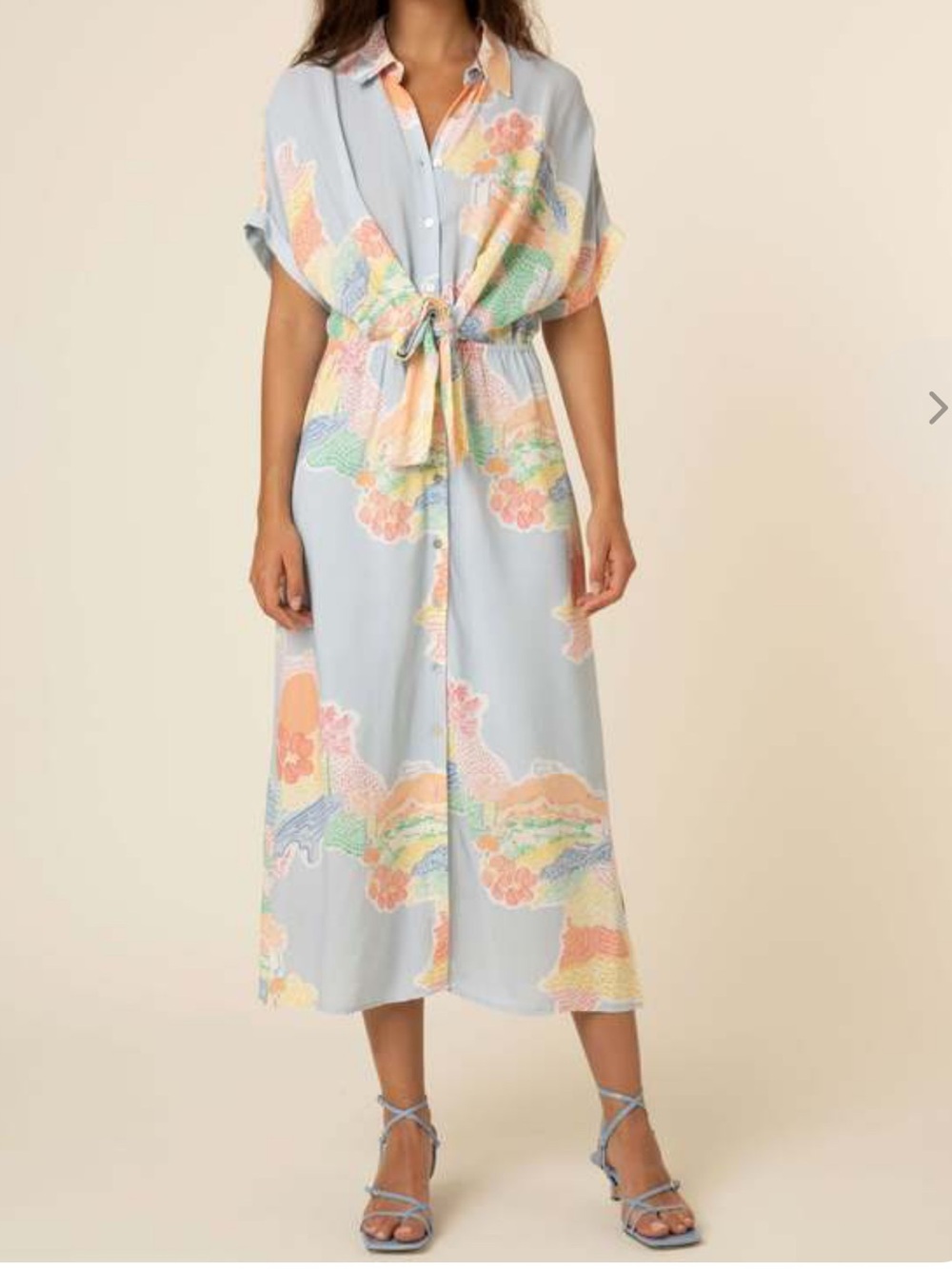 FRNCH Aliénor Maxi Shirt Dress La Reunion Print Button Front Resort Wear-Medium